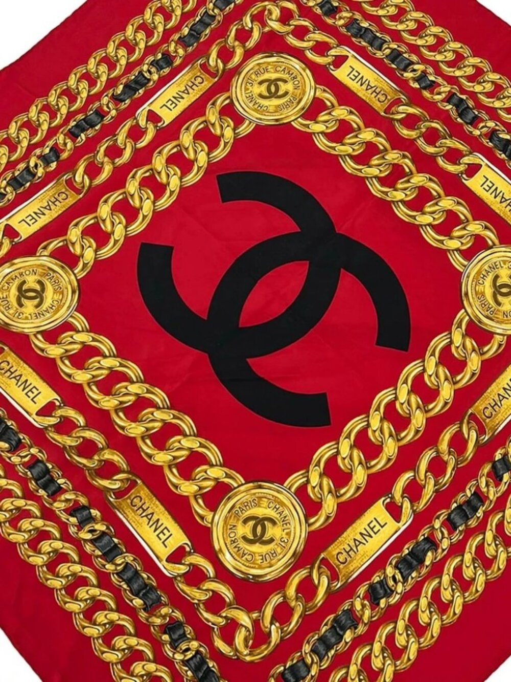 CHANEL Red Dark yellow Black Scarf